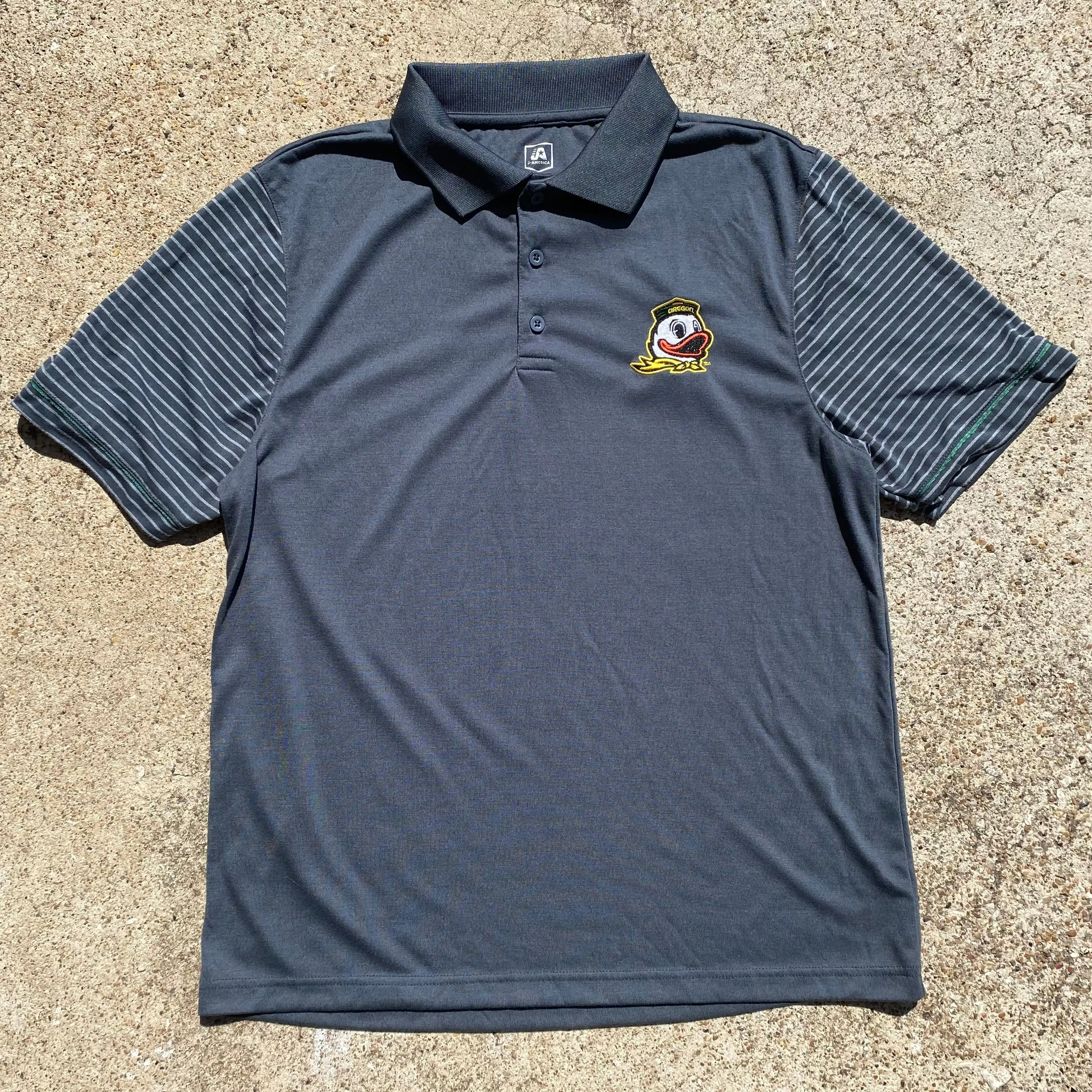 University of Oregon Ducks Grey / Green Striped Polo Shirt