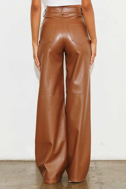 VEGAN LEATHER WIDE LEG PANTS