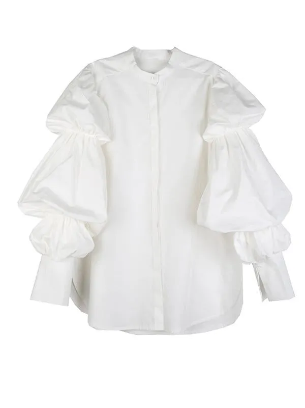 Vintage Layered Puff Sleeve Long Shirt