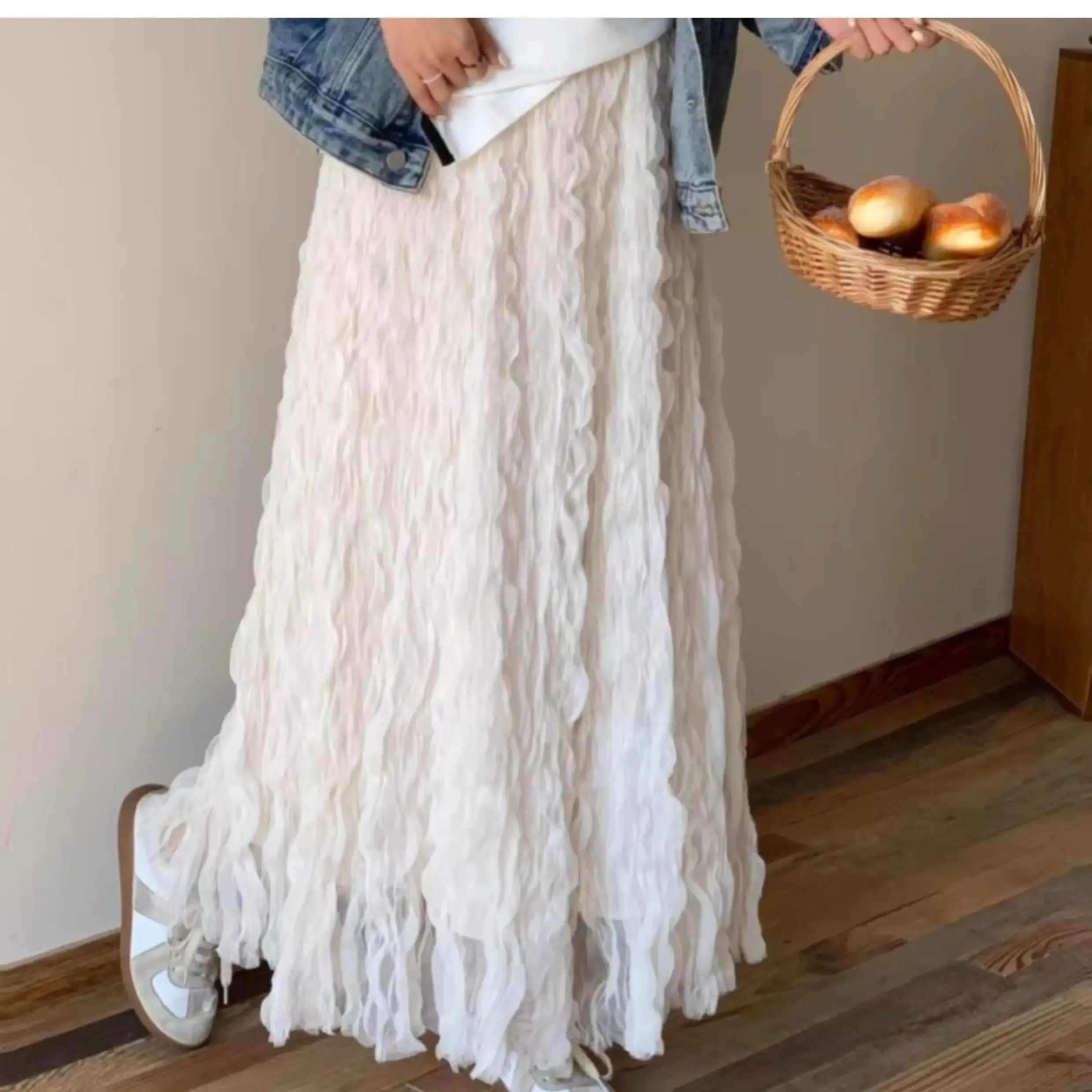 Wave Pleated High Waist Solid Fashion Skirt