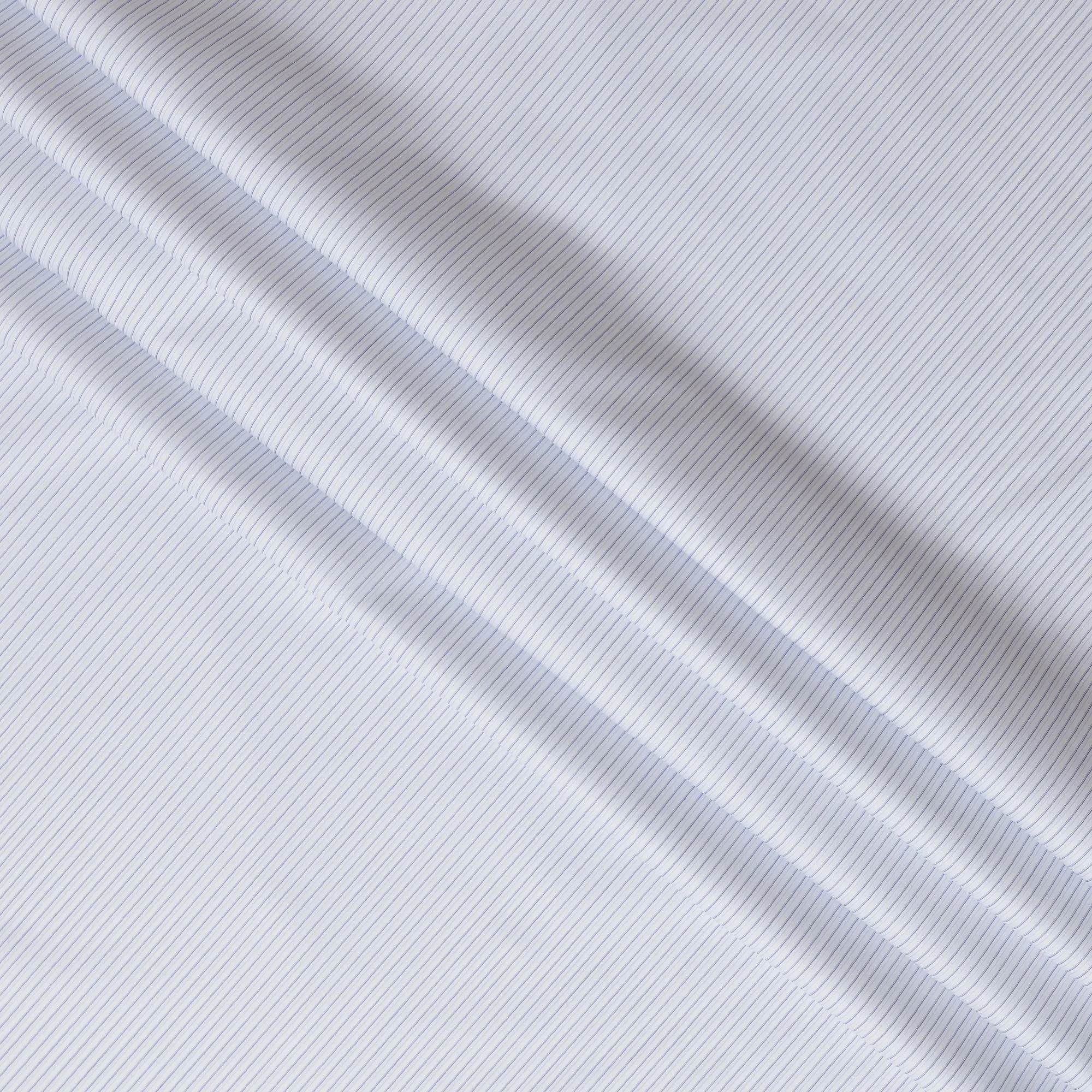 White and Sky Blue Fine Striped 100% Cotton Shirting Fabric, 150 cm Width, Made in Italy-D20484