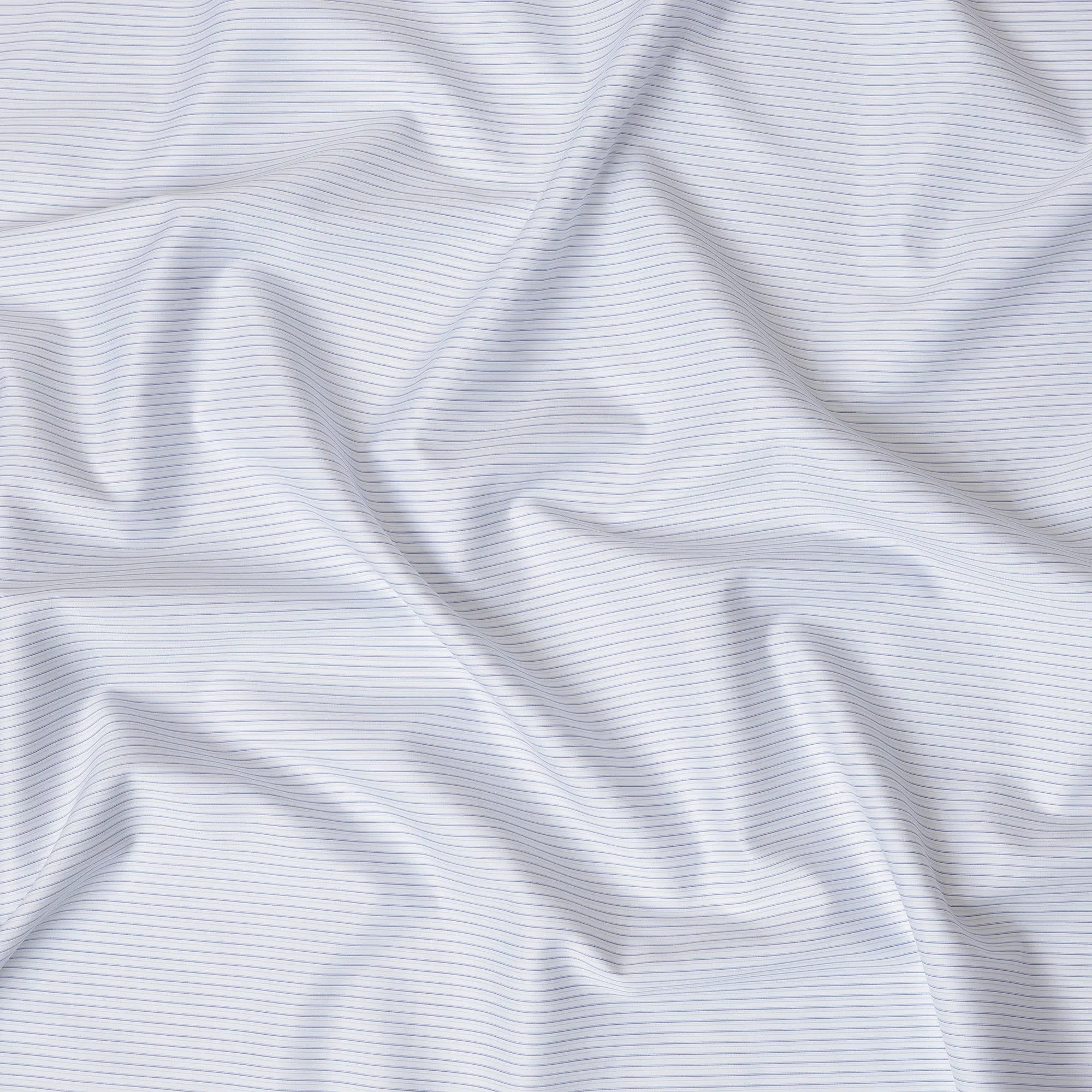 White and Sky Blue Fine Striped 100% Cotton Shirting Fabric, 150 cm Width, Made in Italy-D20484