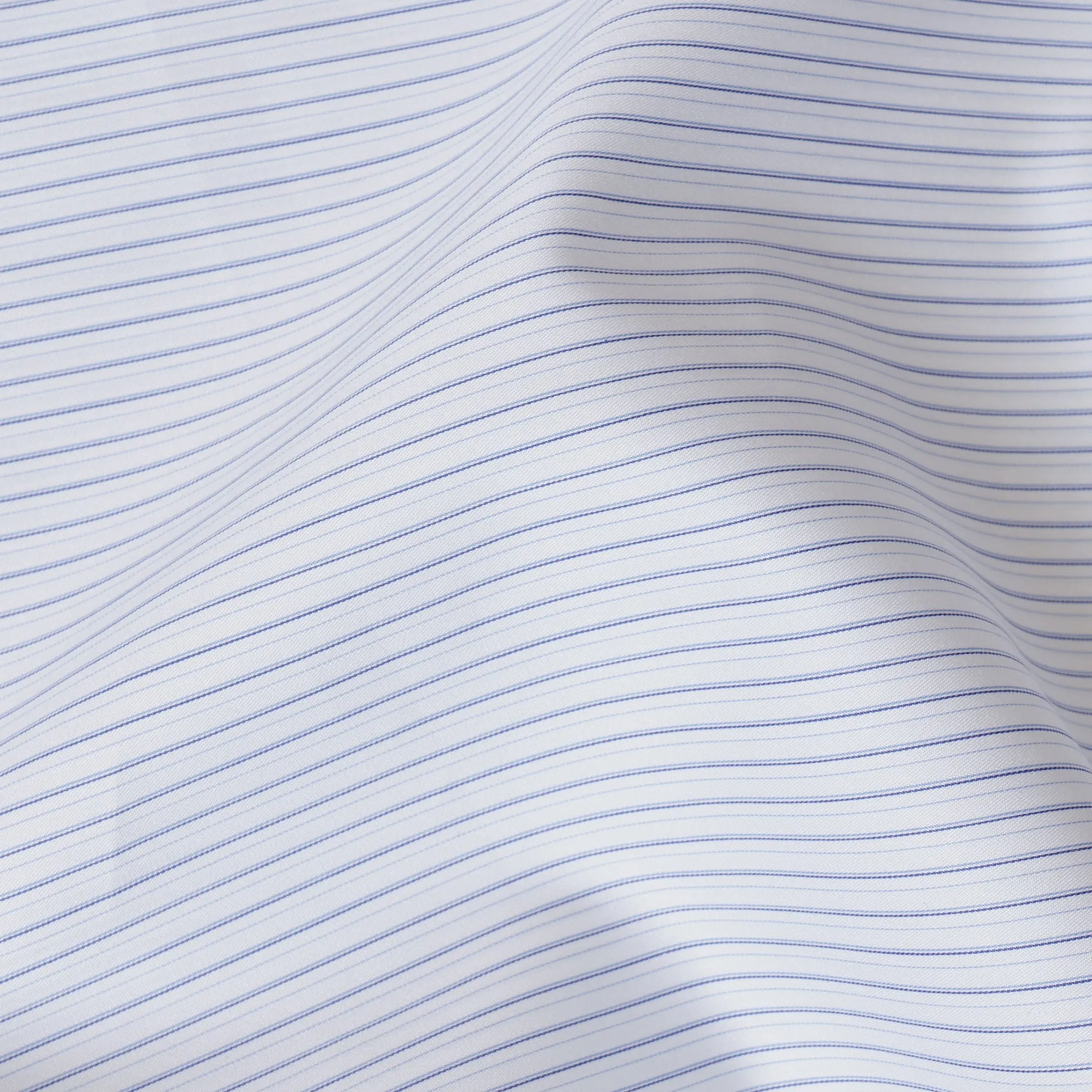 White and Sky Blue Fine Striped 100% Cotton Shirting Fabric, 150 cm Width, Made in Italy-D20484