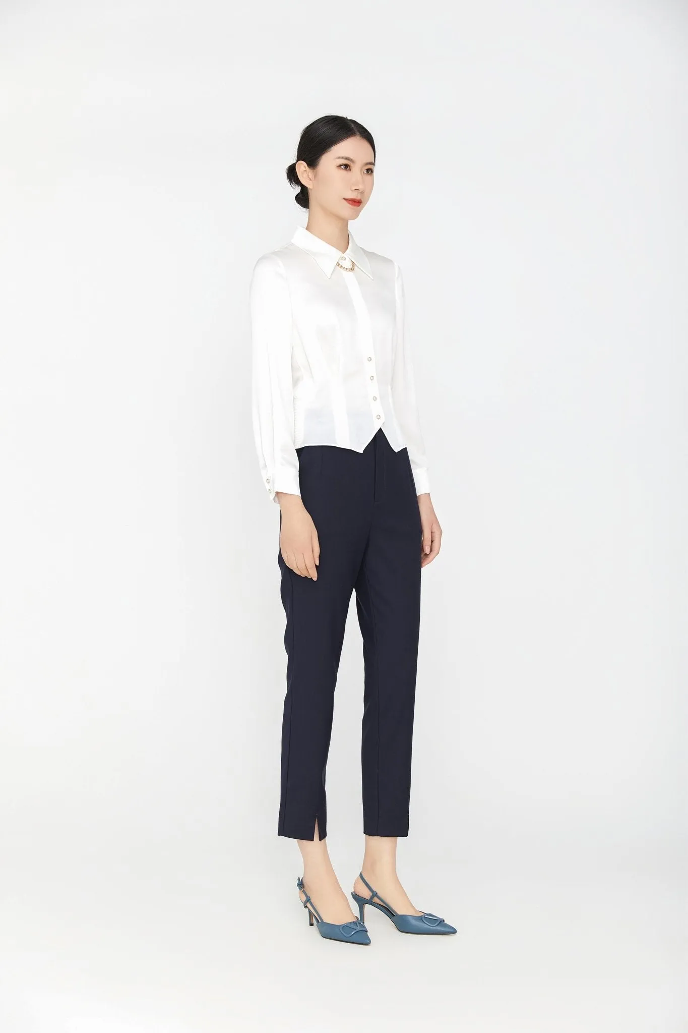 White Collared Short Shirts Waist Blouses