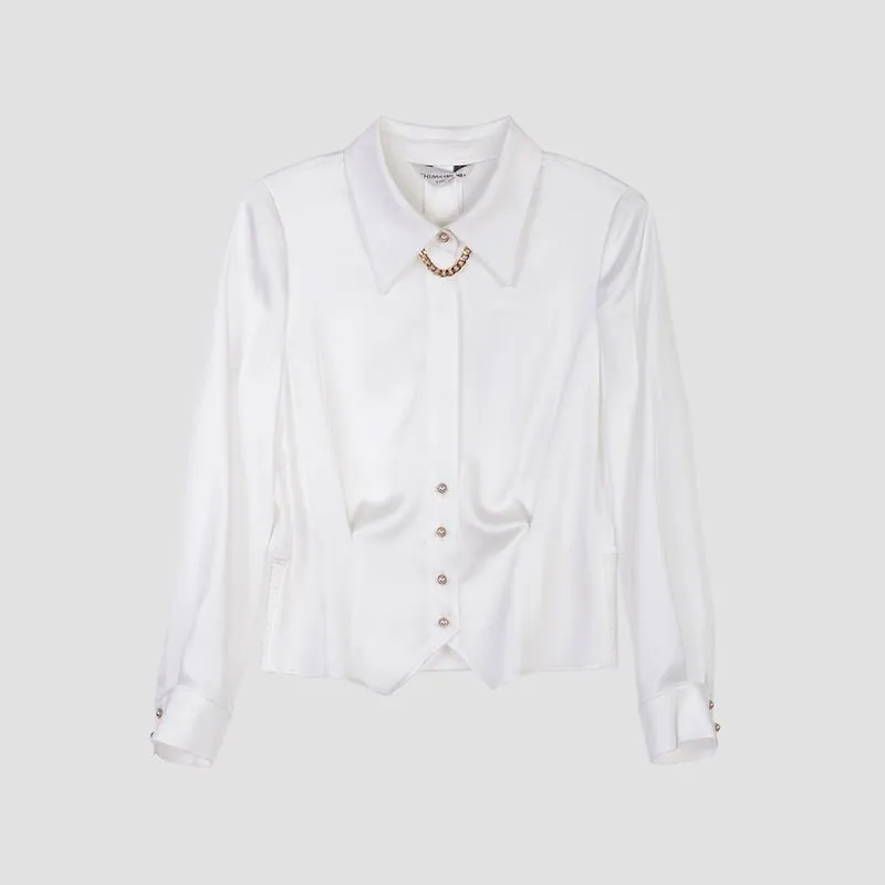 White Collared Short Shirts Waist Blouses