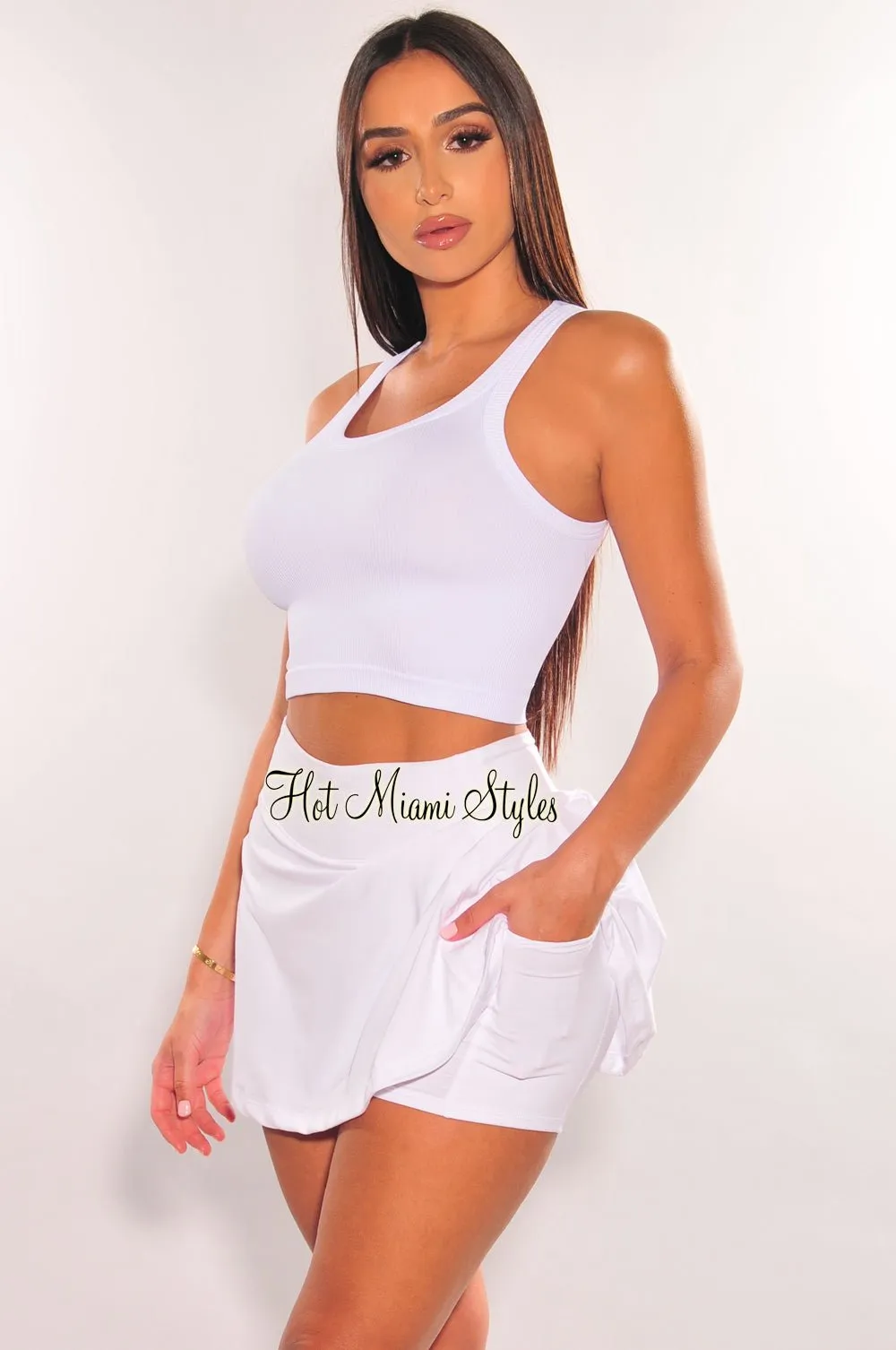 White High Waist Pleated Skort