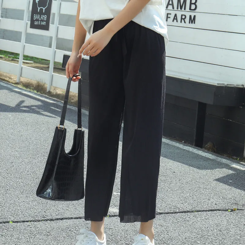 Wide Leg Home Women High Waist All-Matching Drape Loose Casual Summer Ankle-Length Pants