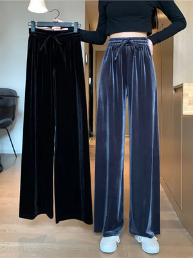 Wide Leg Women Summer High Waist Drape Loose Straight INS Floor Length Casual Pants