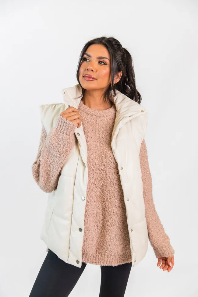 Wilder Days Cream Faux Leather Puffer Vest FINAL SALE