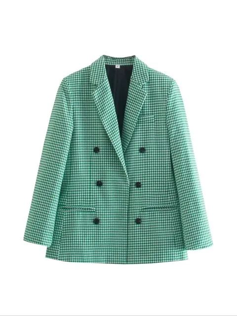 Wjczt Fashion Autumn Women Plaid Blazers and Jackets Work Office Lady Suit Slim Double Breasted Business Female Blazer Coat Talever