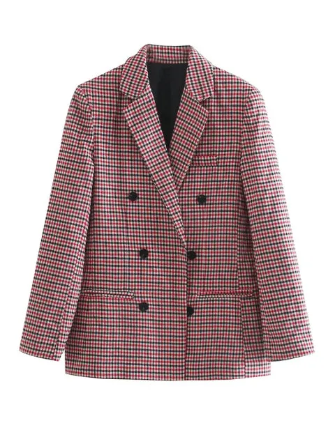 Wjczt Fashion Autumn Women Plaid Blazers and Jackets Work Office Lady Suit Slim Double Breasted Business Female Blazer Coat Talever