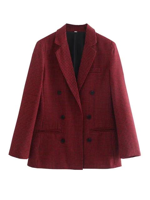 Wjczt Fashion Autumn Women Plaid Blazers and Jackets Work Office Lady Suit Slim Double Breasted Business Female Blazer Coat Talever