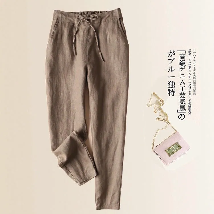 Women Cotton Blend Wide Leg Pants Korean Loose Slim Look All-Matching Casual Slim-Fit Pants