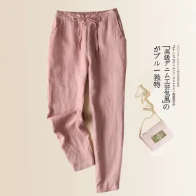 Women Cotton Blend Wide Leg Pants Korean Loose Slim Look All-Matching Casual Slim-Fit Pants