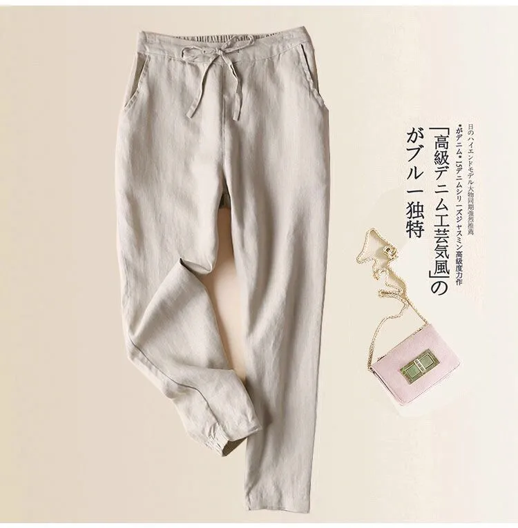 Women Cotton Blend Wide Leg Pants Korean Loose Slim Look All-Matching Casual Slim-Fit Pants