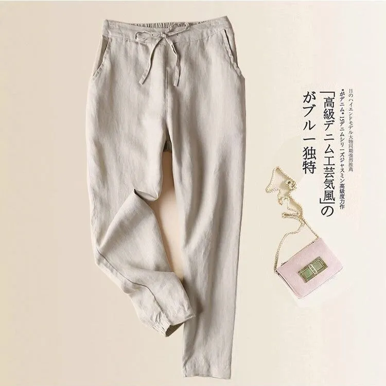 Women Cotton Blend Wide Leg Pants Korean Loose Slim Look All-Matching Casual Slim-Fit Pants