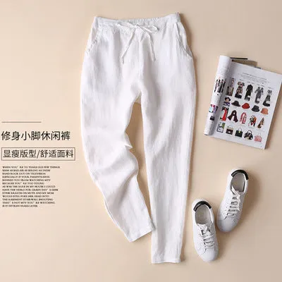 Women Cotton Blend Wide Leg Pants Korean Loose Slim Look All-Matching Casual Slim-Fit Pants