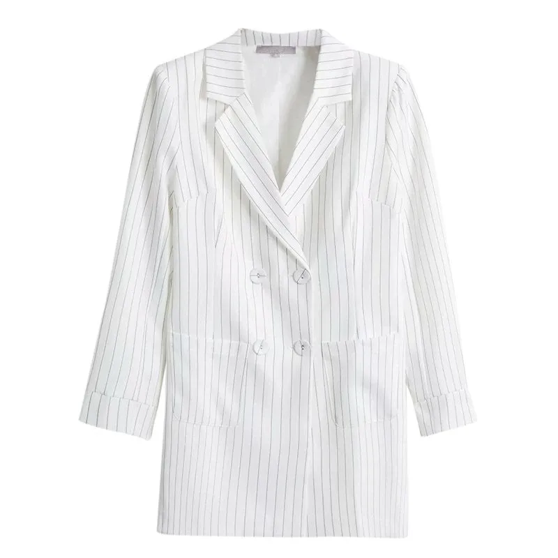 Women's Polyester Striped Long Blazer