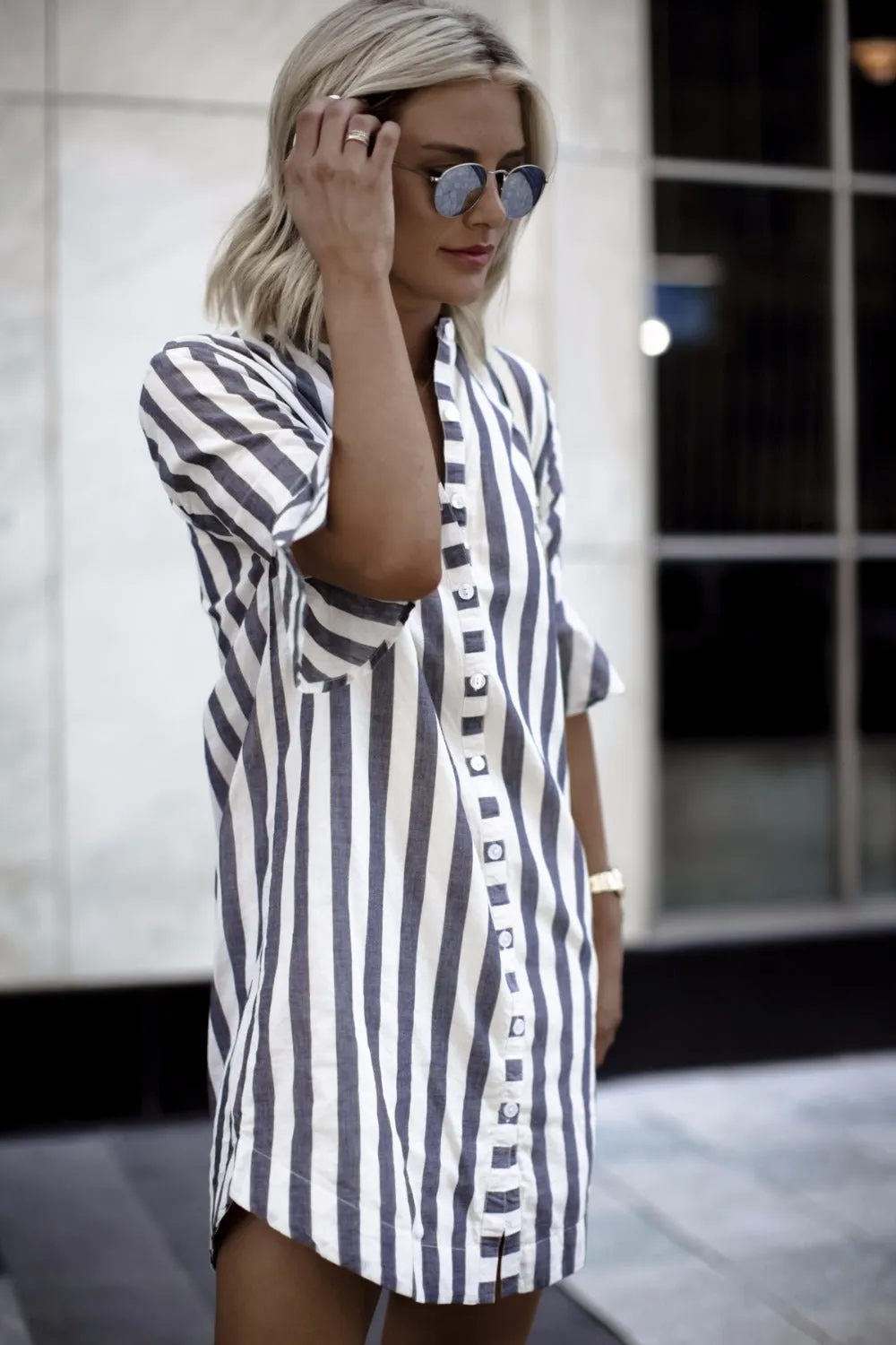 Women's Striped Half Ruffle Shirts