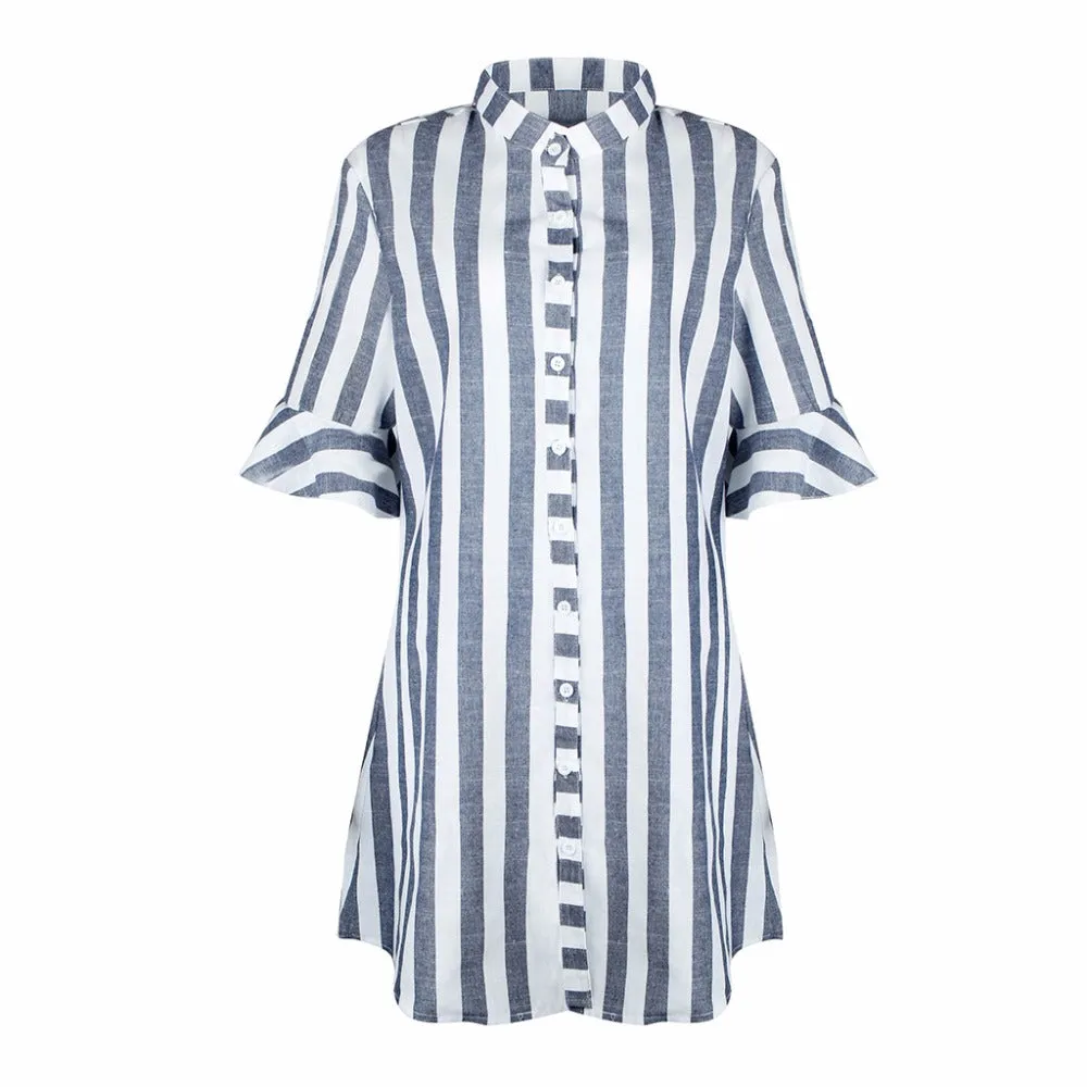 Women's Striped Half Ruffle Shirts