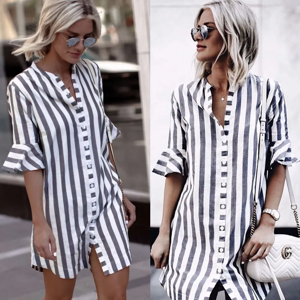 Women's Striped Half Ruffle Shirts