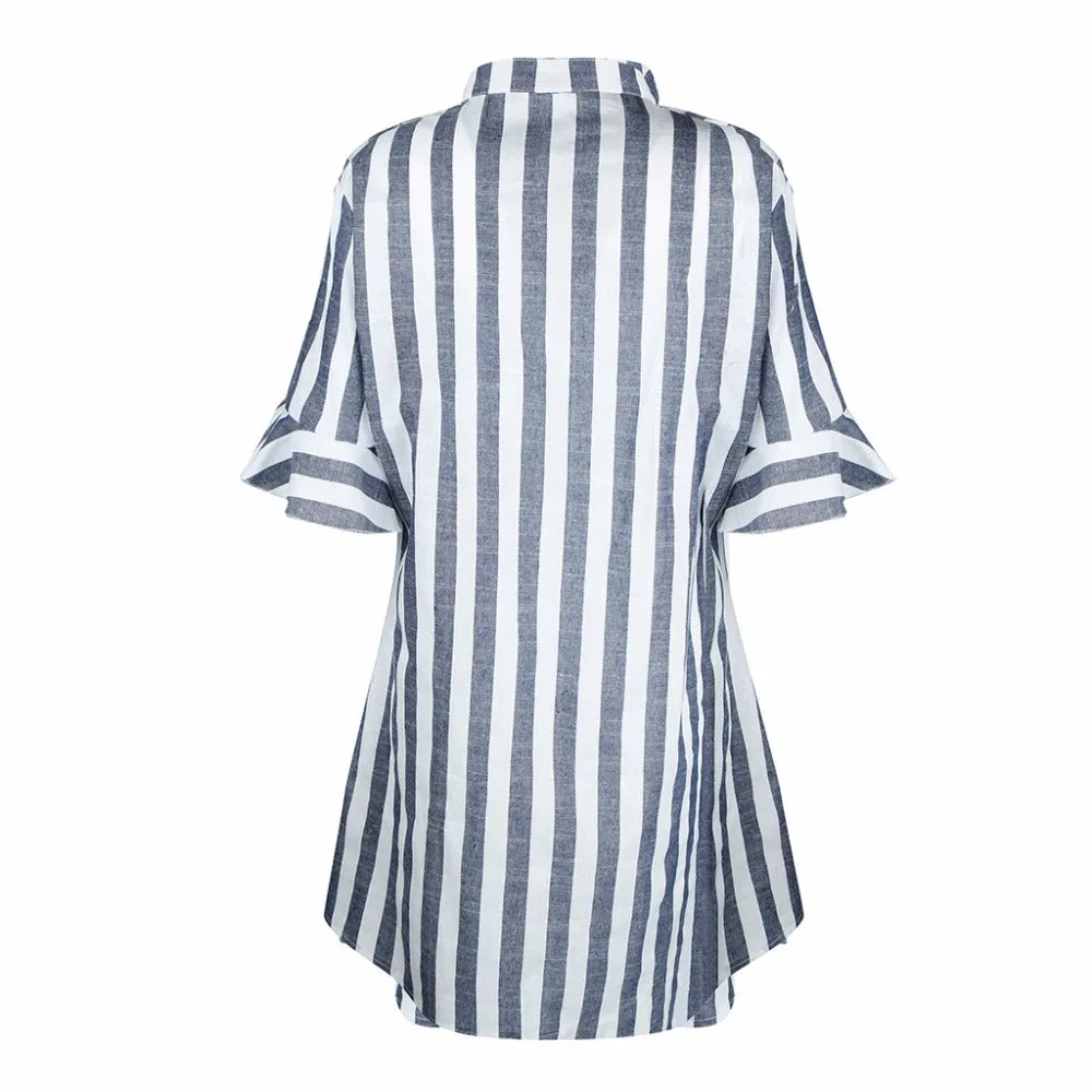 Women's Striped Half Ruffle Shirts