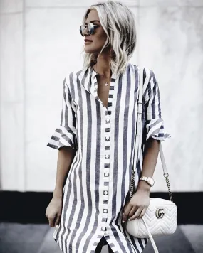 Women's Striped Half Ruffle Shirts