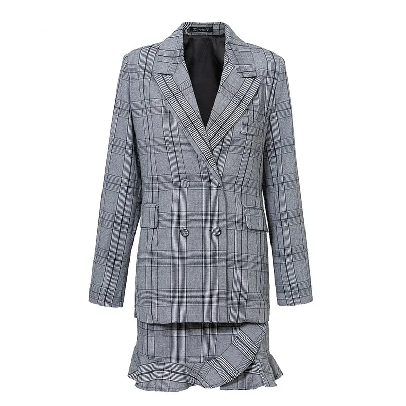 Women's Winter Plaid Double Breasted Blazer