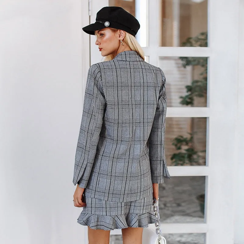 Women's Winter Plaid Double Breasted Blazer