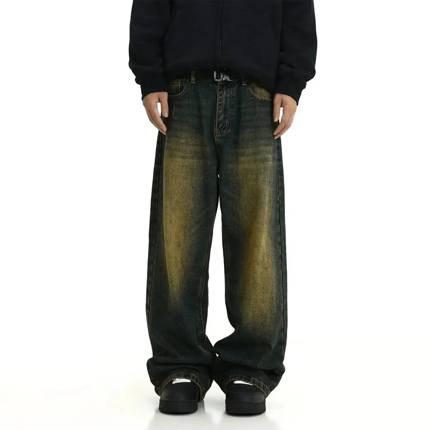 Yellow Mud Dyed Wide-Legged Jeans